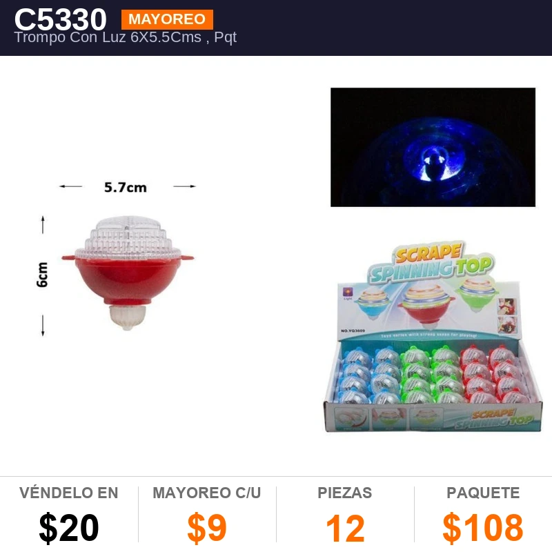 Trompo Con Luz 6X5.5Cms - Pack x12