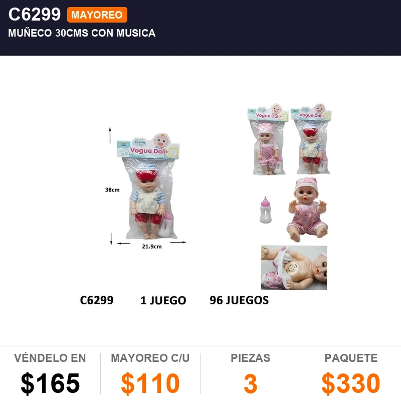 Muñeco 30Cms Con Musica - Pack x3