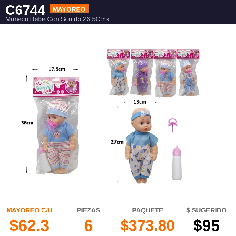 Muñeco Bebe Con Sonido 26.5Cms - Pack x6