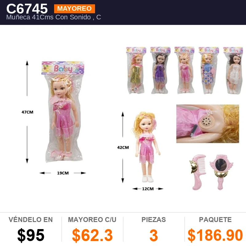 Muñeca 41Cms Con Sonido - Pack x3