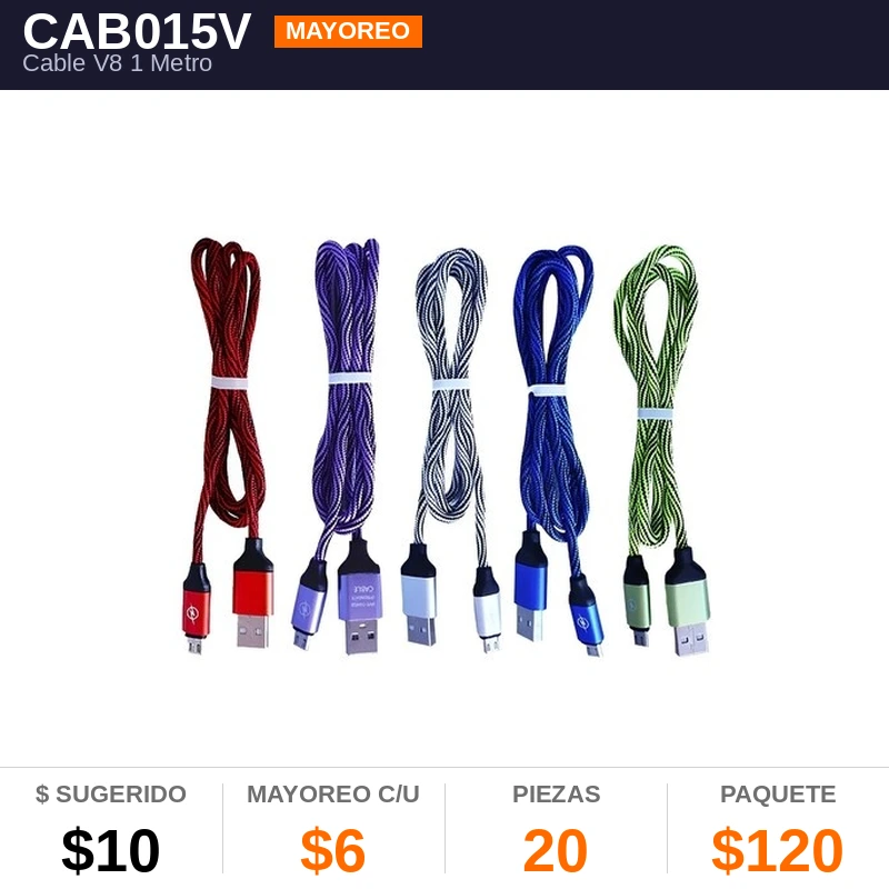 Cable V8 1 Metro - Pack x20