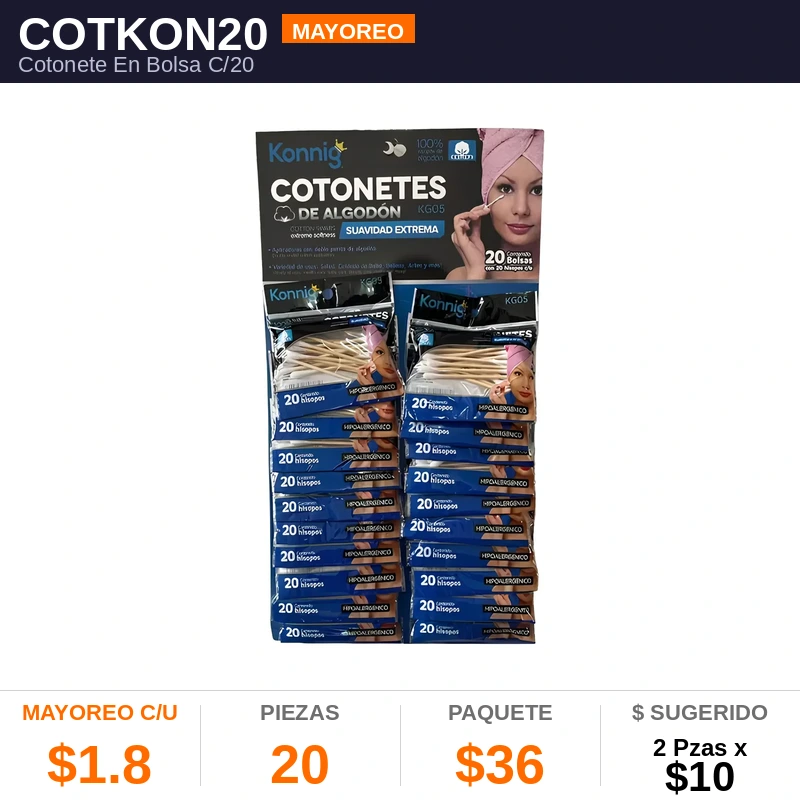 Cotonete En Bolsa C/20 - Pack x20