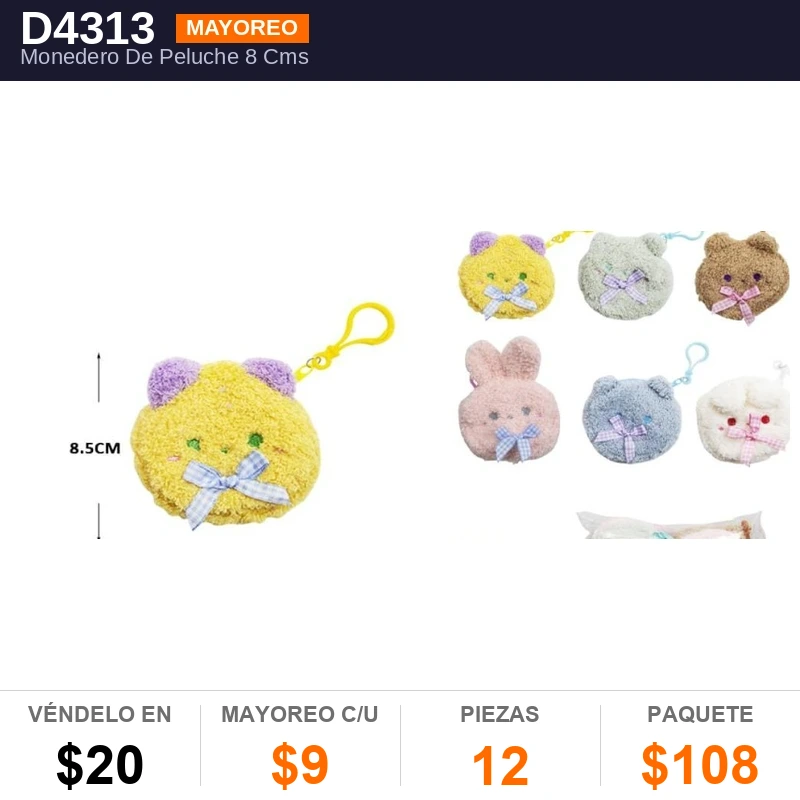 Monedero De Peluche 8 Cms - Pack x12