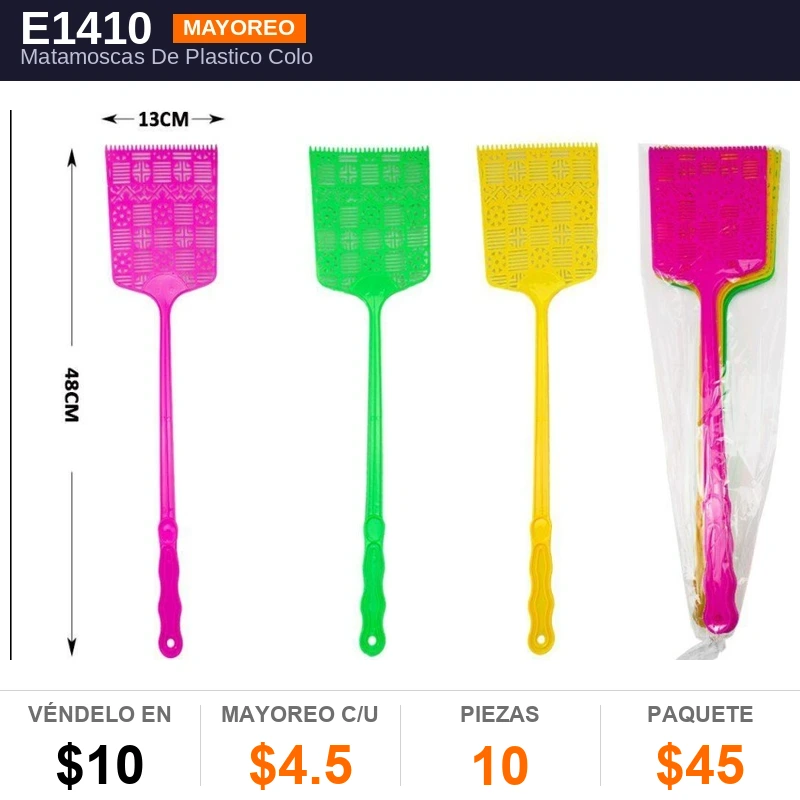 Matamoscas De Plastico Colores 48.3 cms - Pack x10