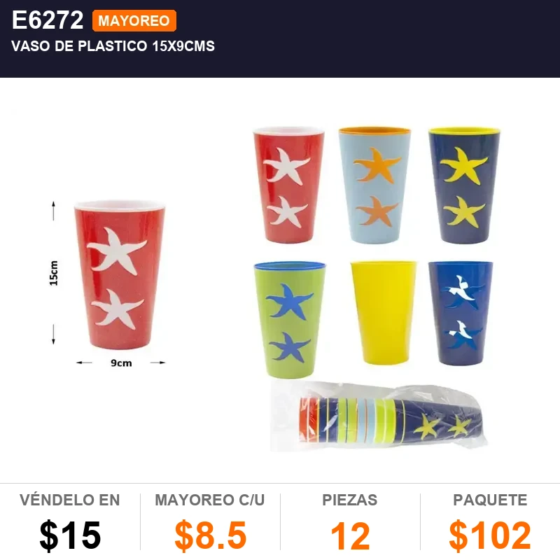 Vaso de plastico 15x9cms - Pack x12