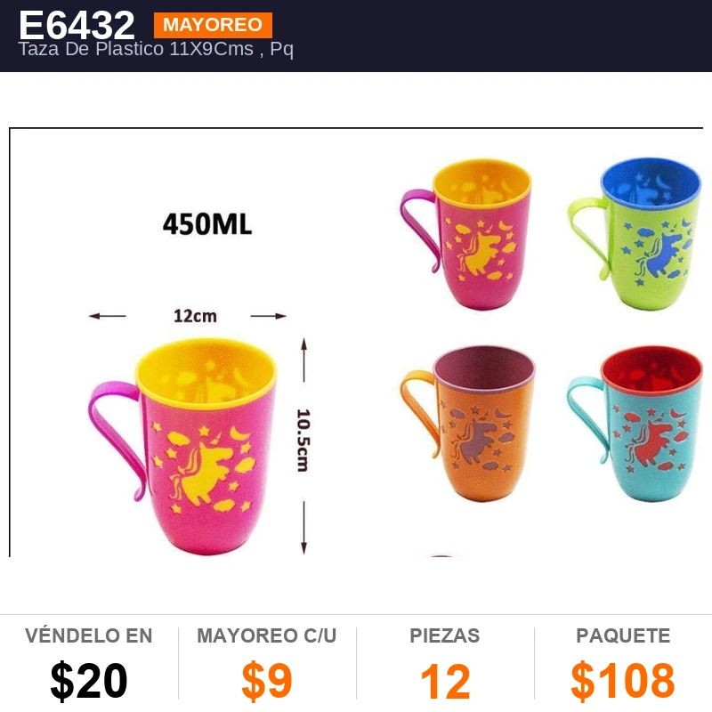 Taza De Plastico 11X9Cms - Pack x12