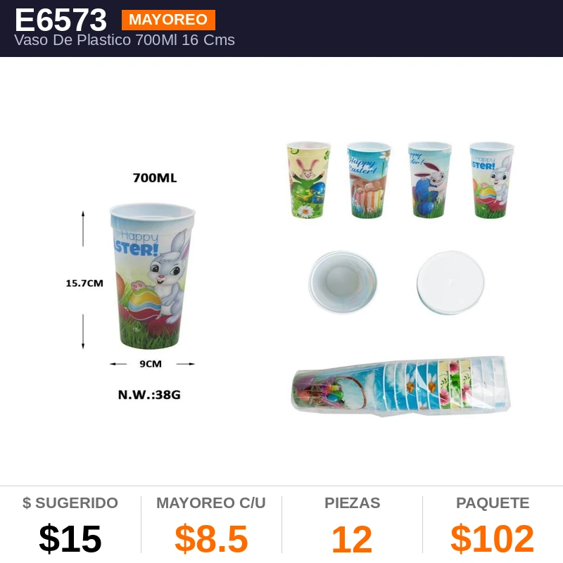 Vaso De Plastico 700Ml 16 Cms - Pack x12