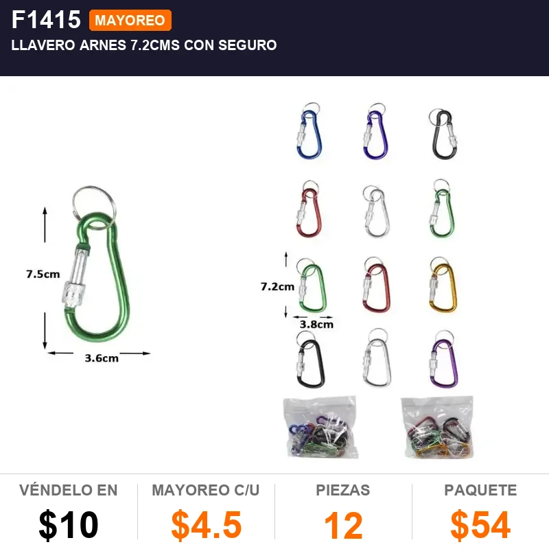 Llavero arnes 7.2cms con seguro - Pack x12