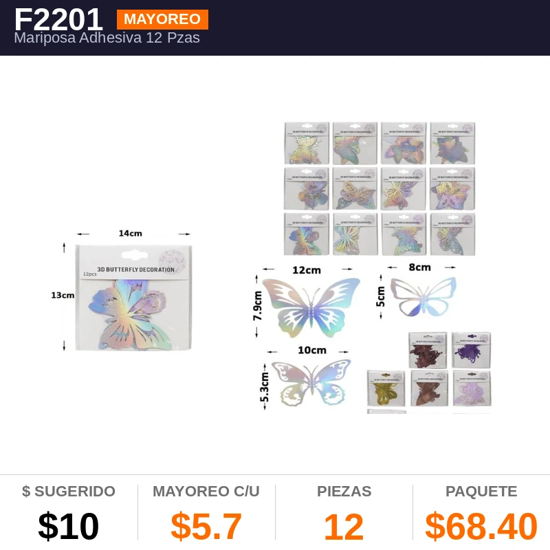 Mariposa Adhesiva 12 Pzas - Pack x12