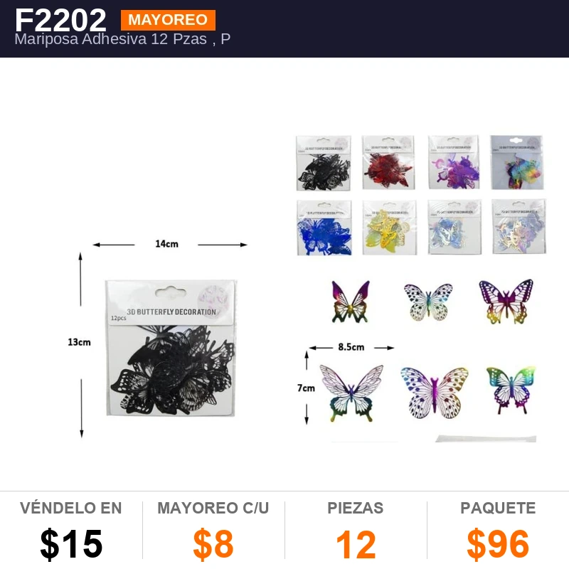 Mariposa Adhesiva 12 Pzas - Pack x12