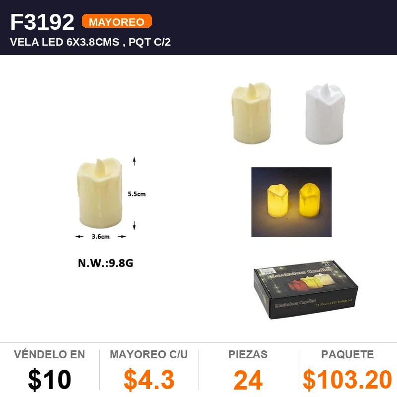Vela Led 6X3.8Cms - Pack x24