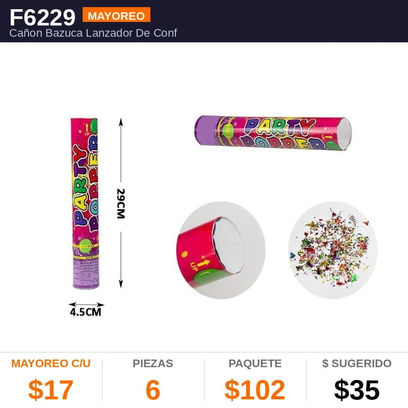 Lanzador De Confeti 30 cms - Pack x6