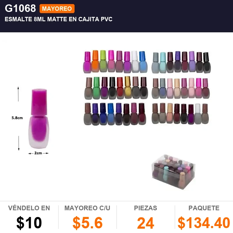ESMALTE 8ml MATTE EN CAJITA PVC - Pack x24