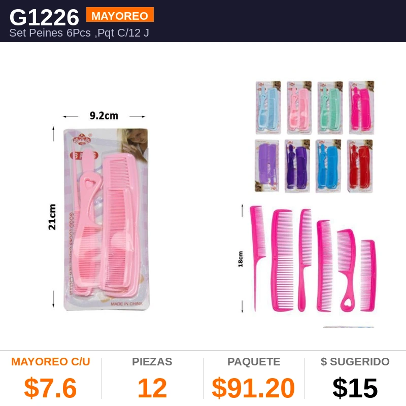 Set Peines 6 Pzas - Pack x12