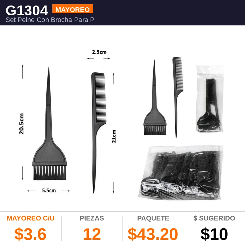 Set Peine Con Brocha Para Pintar Cabello - Pack x12