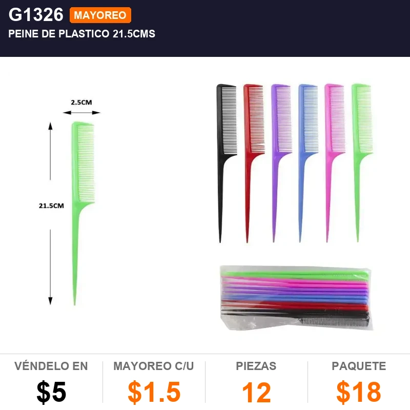 Peine de plastico 21.5cms - Pack x12