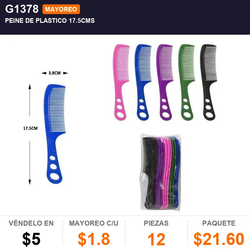 Peine de plastico 17.5cms - Pack x12