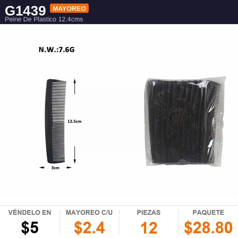 Peine De Plastico 12.4Cms - Pack x12