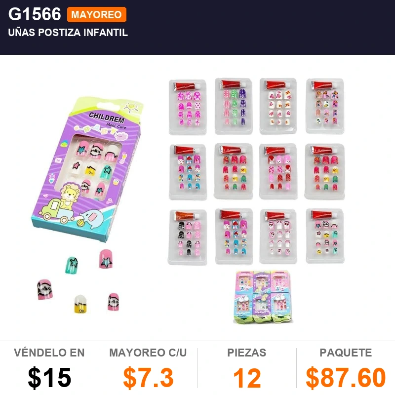 Uñas Postiza Infantil - Pack x12