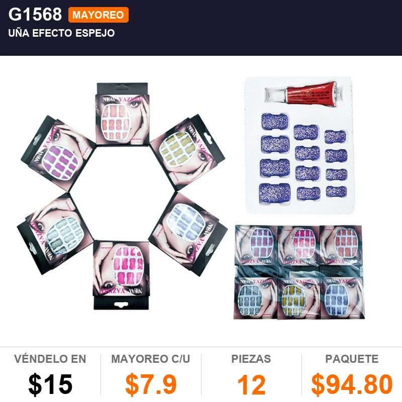 Uña Efecto Espejo - Pack x12