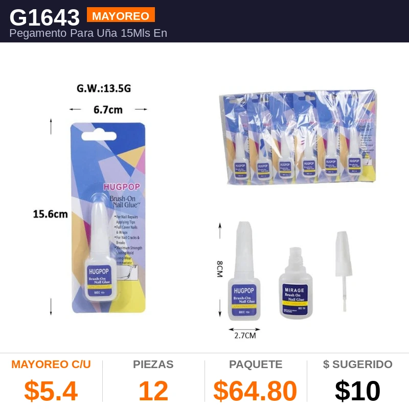 Pegamento Para Uña 15Mls En Blister - Pack x12