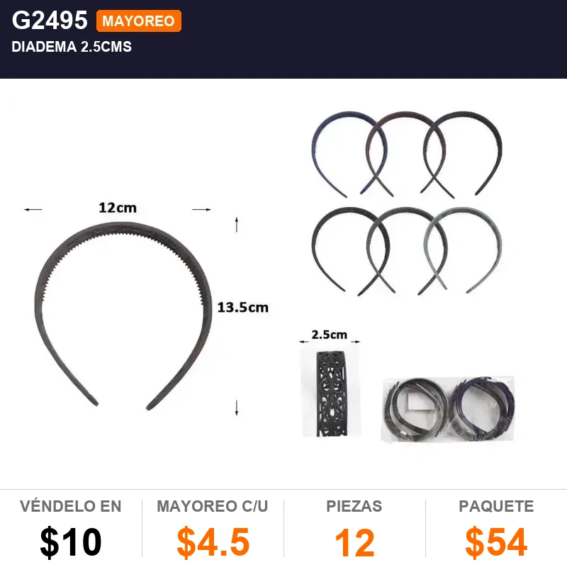 Diadema 2.5cms - Pack x12