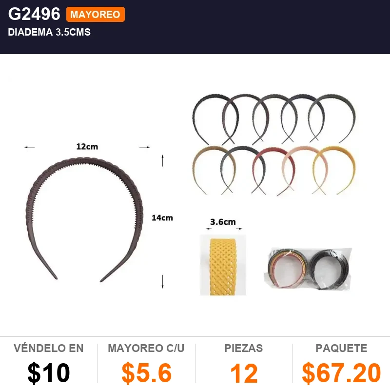 Diadema 3.5cms - Pack x12