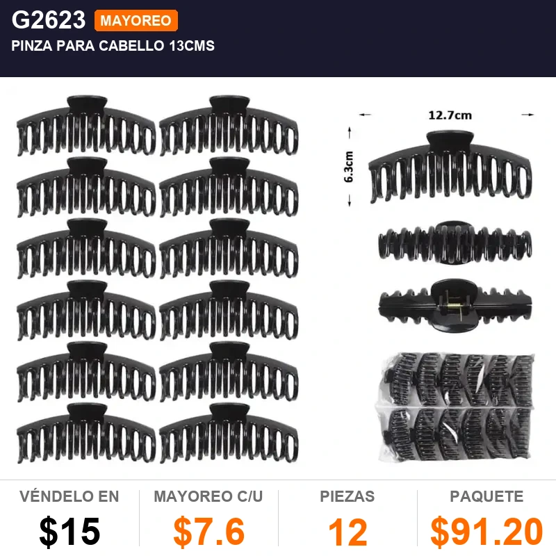 Pinza para cabello 13cms - Pack x12
