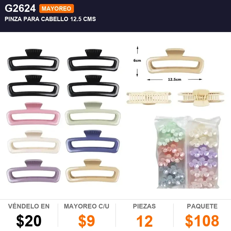 Pinza para cabello 12.5 cms - Pack x12