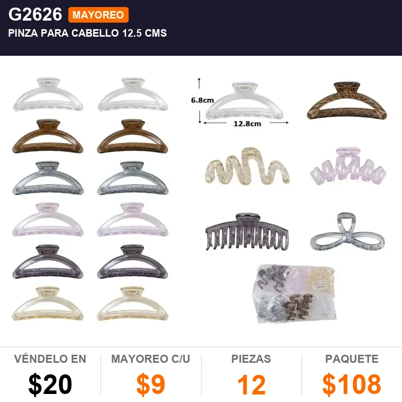 Pinza para cabello 12.5 cms - Pack x12