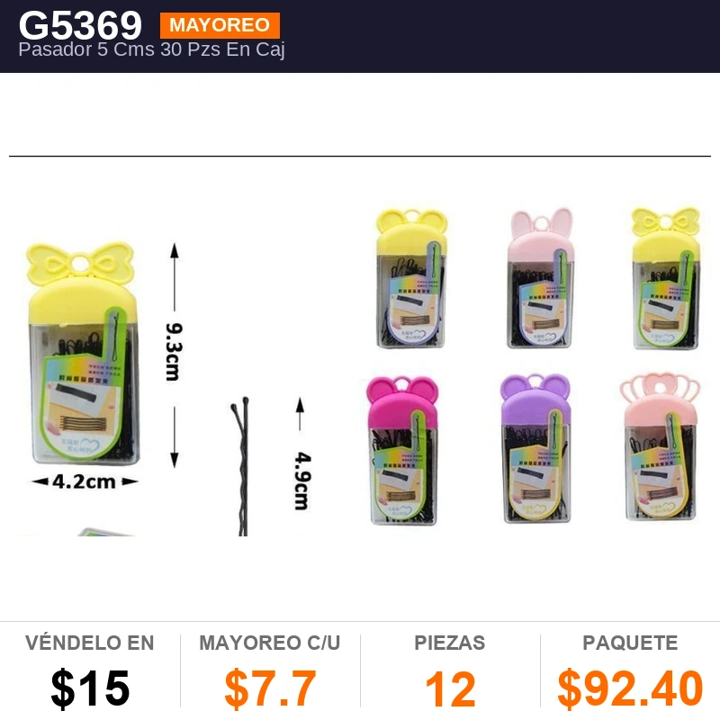 Pasador 5 Cms 30 Pzs En Cajita De Plastico - Pack x12