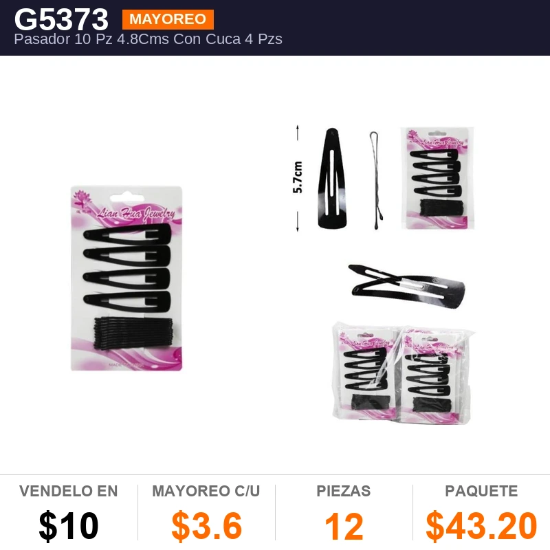 Pasador 10 Pz 4.8Cms Con Cuca 4 Pzs - Pack x12