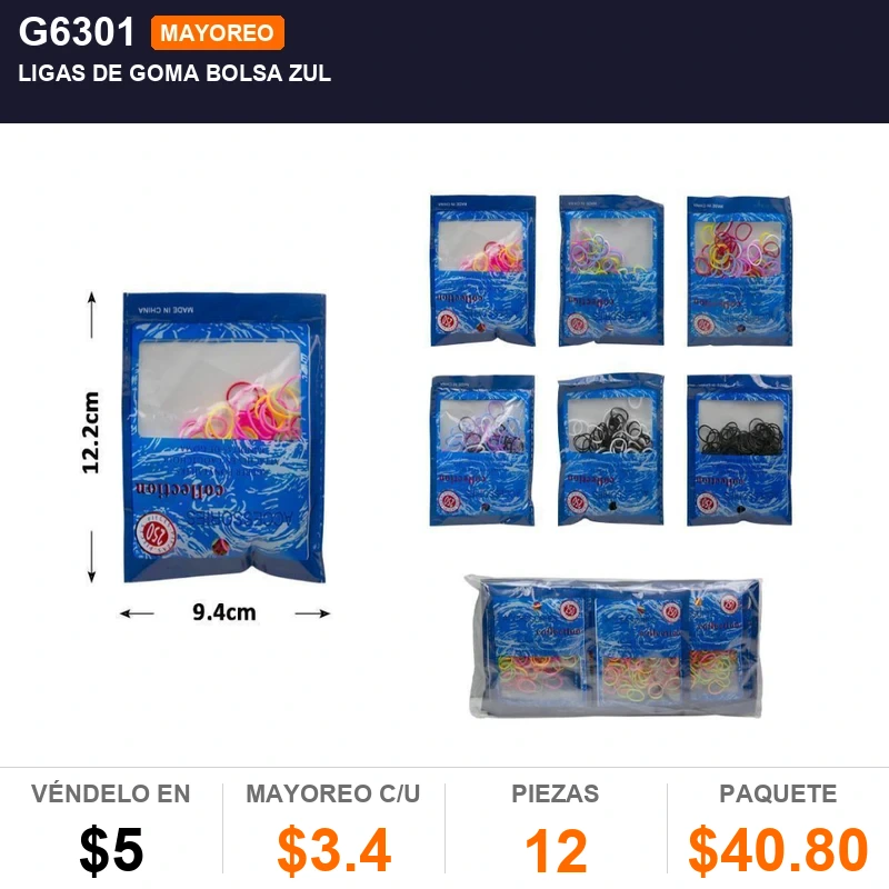 Ligas de goma bolsa zul - Pack x12