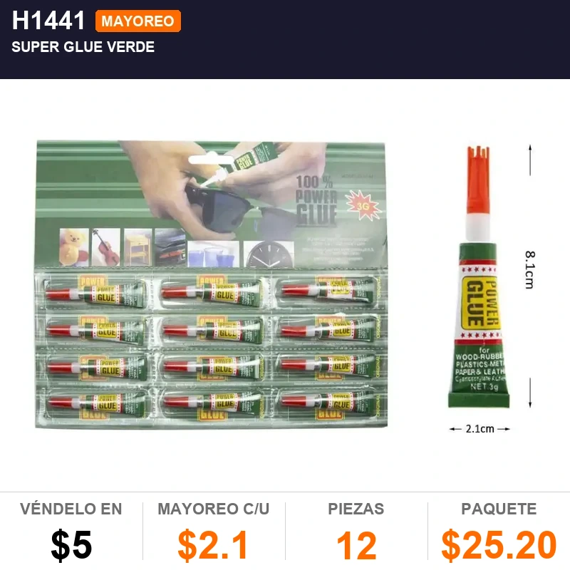 Super Glue Verde - Pack x12