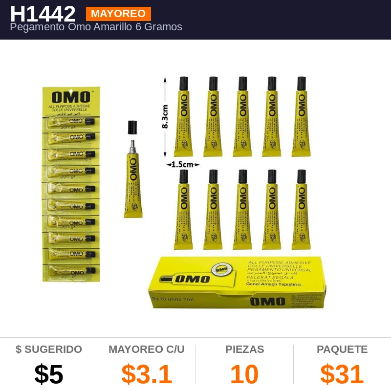 Pegamento Omo Amarillo 6 Gramos - Pack x10