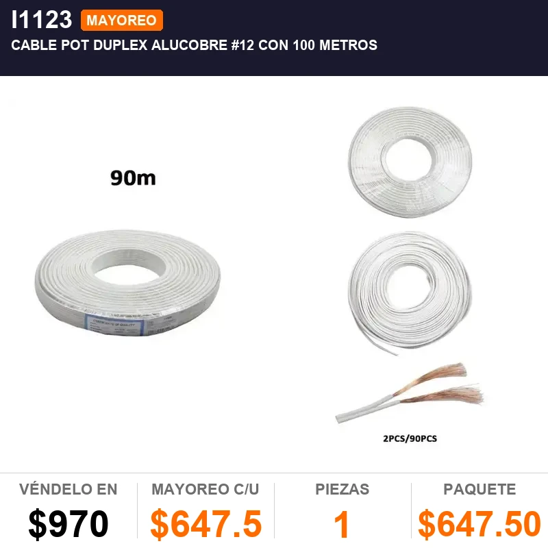 Cable pot duplex alucobre #12 con 100 metros - Pack x1