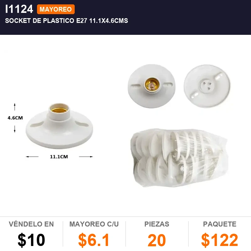 Socket de plastico e27 11.1x4.6cms - Pack x20