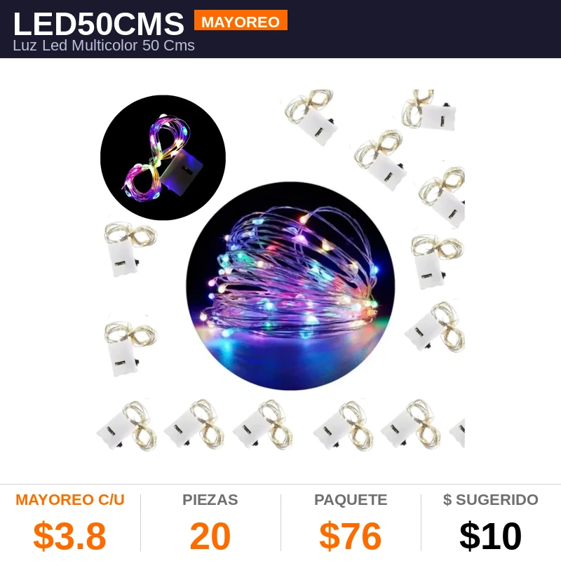 Luz Led Multicolor 50 Cms - Pack x20