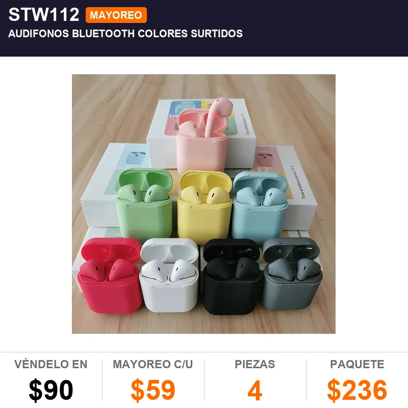 Audifonos bluetooth colores surtidos - Pack x4
