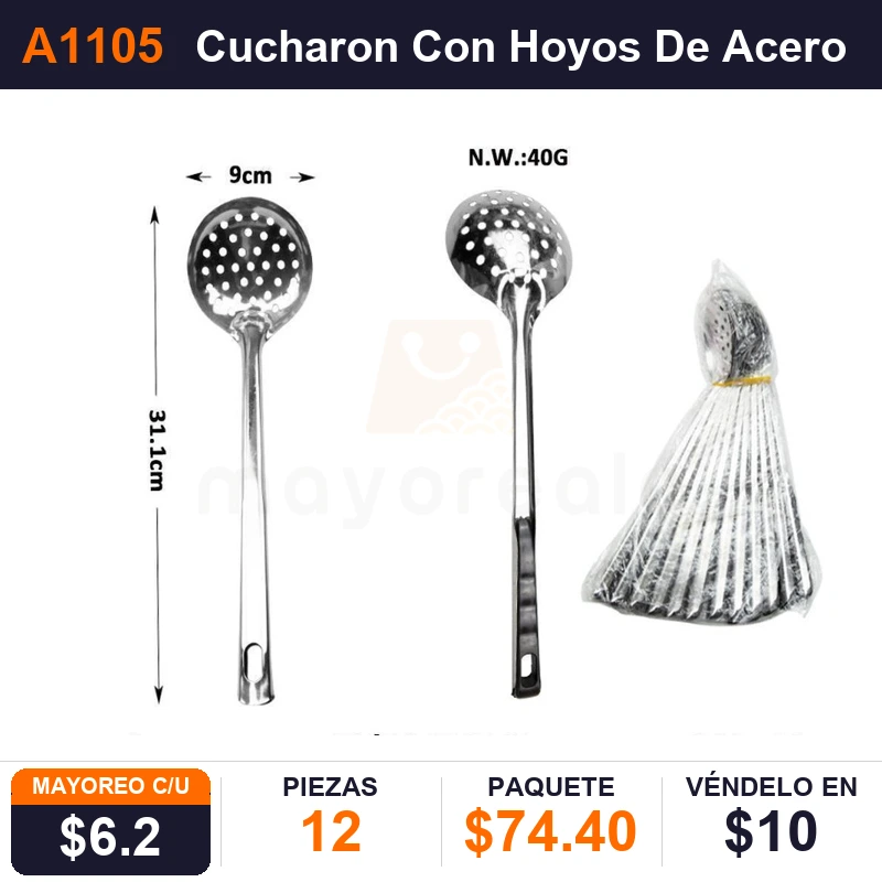 Cucharon Con Hoyos De Acero Inoxidable - Pack x12