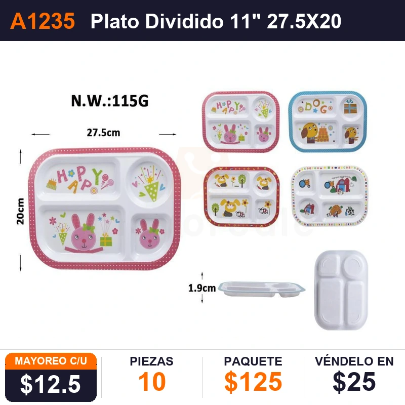 Plato Dividido 11" 27.5X20Cms 120Grs - Pack x10