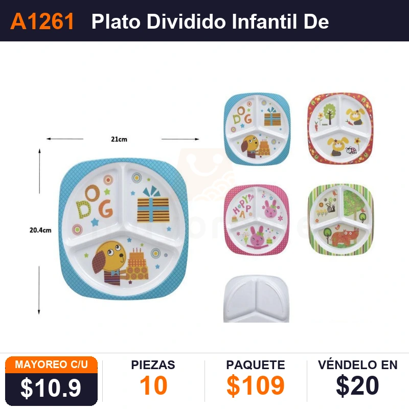 Plato Dividido Infantil De Melamina - Pack x10