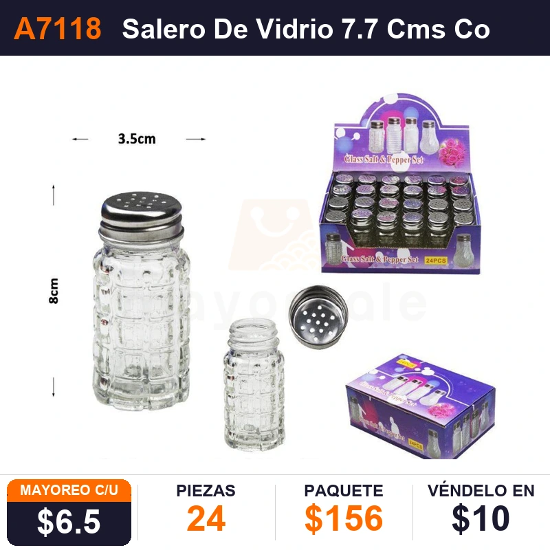 Salero De Vidrio 7.7 Cms Con Tapa - Pack x24