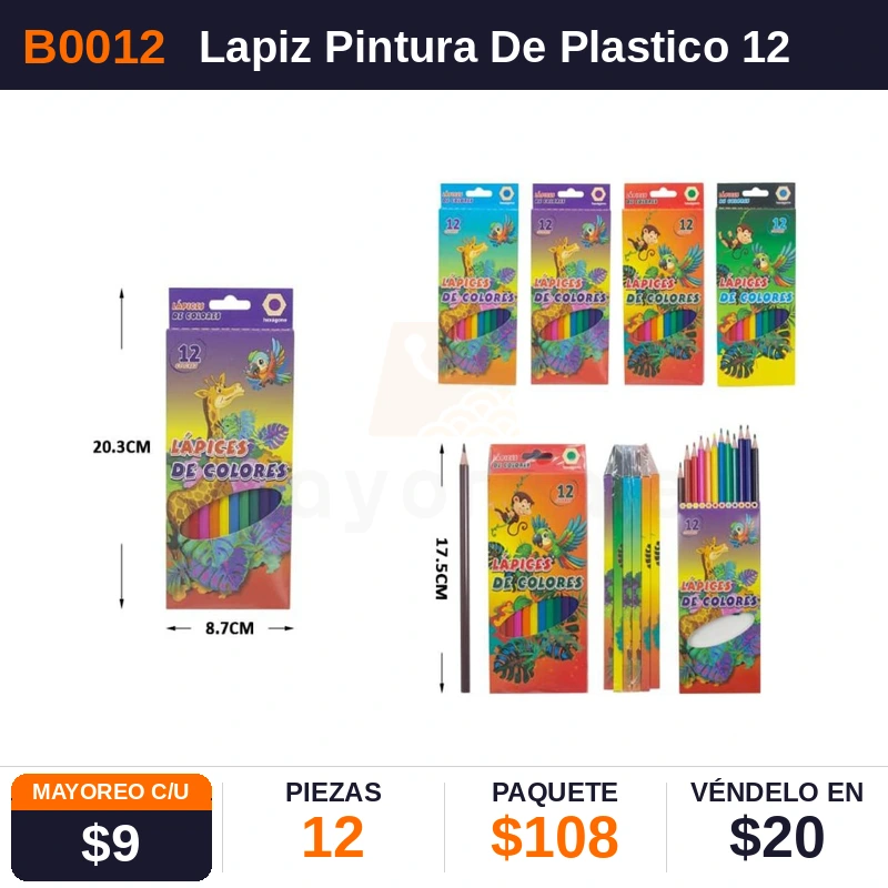 Lapiz Pintura De Plastico 12 Colores - Pack x12