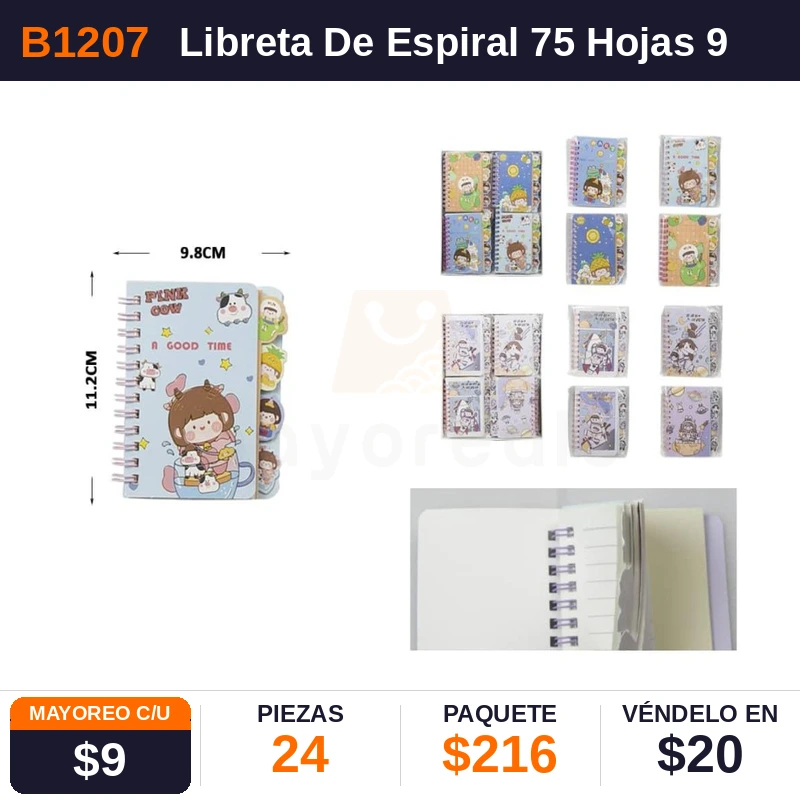 Libreta De Espiral 75 Hojas 9X11 Cms - Pack x24