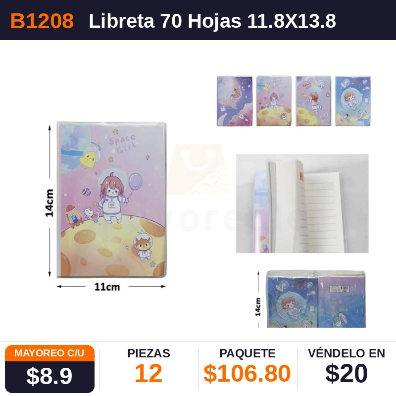Libreta 70 Hojas 11.8X13.8 Cms - Pack x12