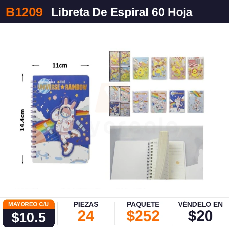 Libreta De Espiral 60 Hojas 10.4X14.8 Cms - Pack x24