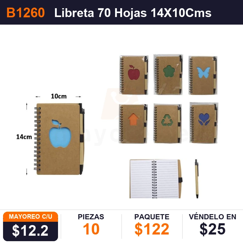 Libreta 70 Hojas 14X10Cms Con Boligrafo - Pack x10