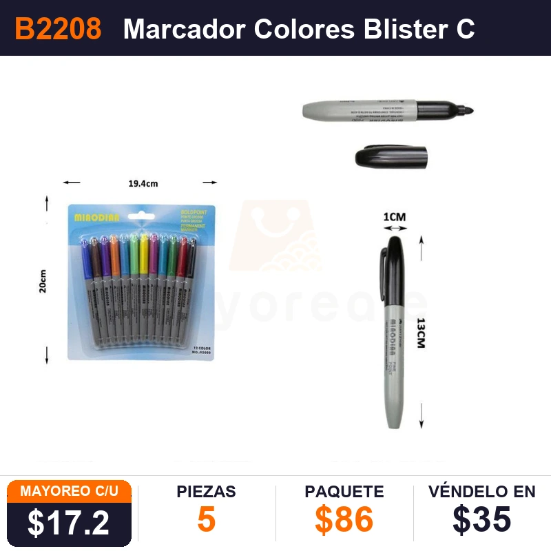 Marcador Colores Blister C 12 Colores - Pack x5