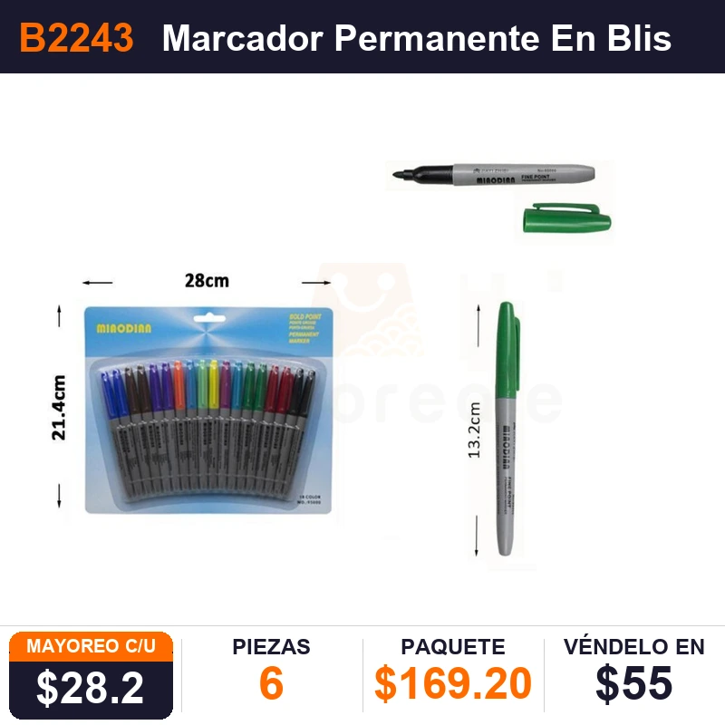 Marcador Permanente En Blister C/18 Pzs - Pack x6